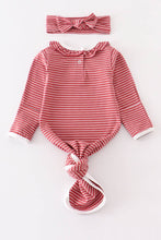 Load image into Gallery viewer, Red stripe ruffle baby 2pc gown