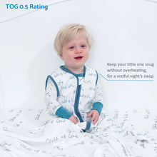 Load image into Gallery viewer, LollyBanks - Organic Cotton Sleep Sack 0.5 TOG Blue Child of God: S (0-6 months)