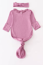 Load image into Gallery viewer, Lilac bamboo ruffle 2pc baby gown