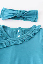 Load image into Gallery viewer, Teal bamboo ruffle 2pc baby gown
