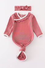 Load image into Gallery viewer, Red stripe ruffle baby 2pc gown