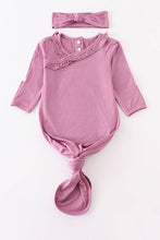 Load image into Gallery viewer, Lilac bamboo ruffle 2pc baby gown