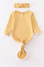 Load image into Gallery viewer, Mustard stripe ruffle baby 2pc gown
