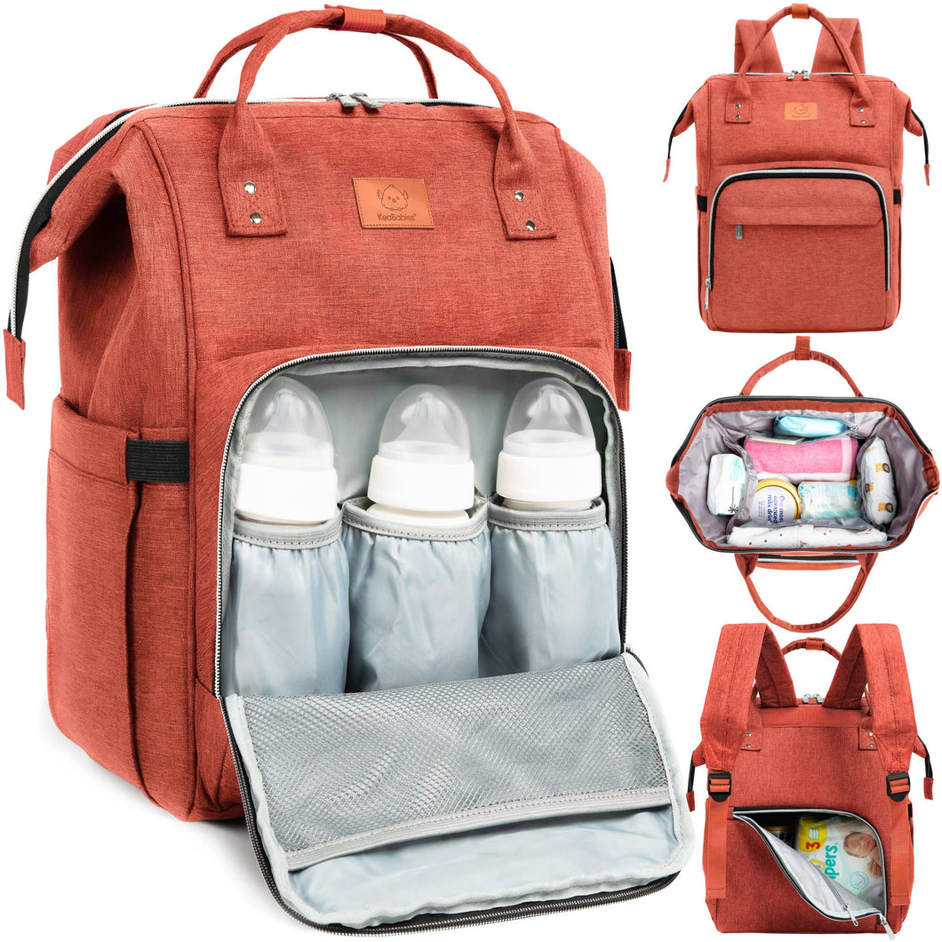 KeaBabies - Original Diaper Bag Backpack, Baby Bags with Changing Pad: Rustic Red