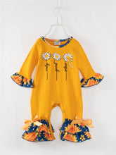Load image into Gallery viewer, Yellow Sunflower Daisy Ruffle Baby Girl Romper 18-24 months
