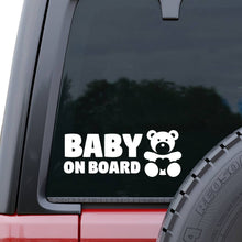 Load image into Gallery viewer, Baby on Board Teddy Bear White Vinyl Window Decal
