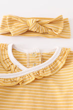 Load image into Gallery viewer, Mustard stripe ruffle baby 2pc gown
