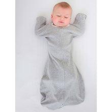 Load image into Gallery viewer, Swaddle Sack, Heathered Gray w Polka Dot Trim: Small 0-3 Mo
