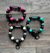 Load image into Gallery viewer, Lightening Bolt MAMA Silicone Beaded Wristlet Keychains
