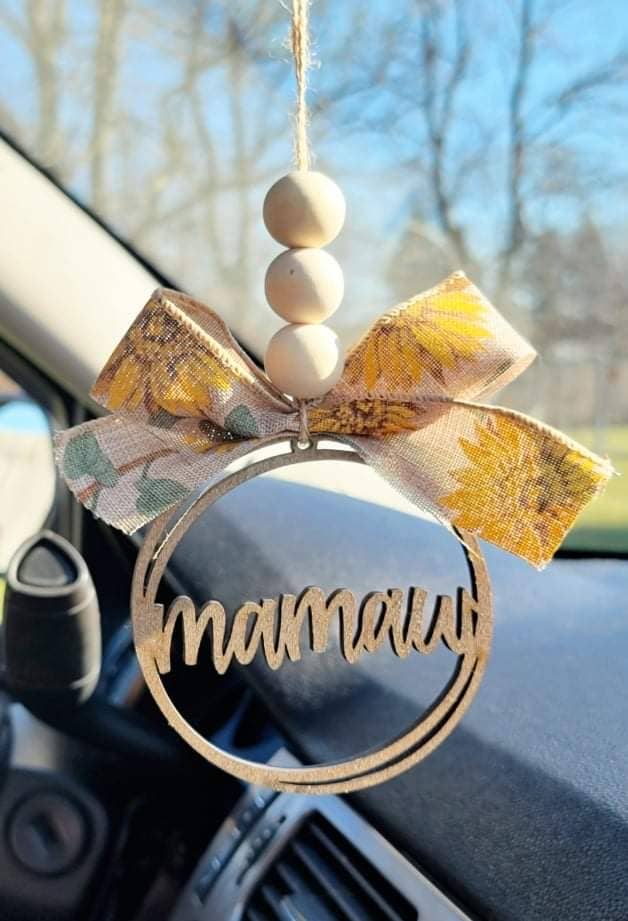 Mamaw Car Charm Ornament: ORANGE SUNFLOWER PRINT
