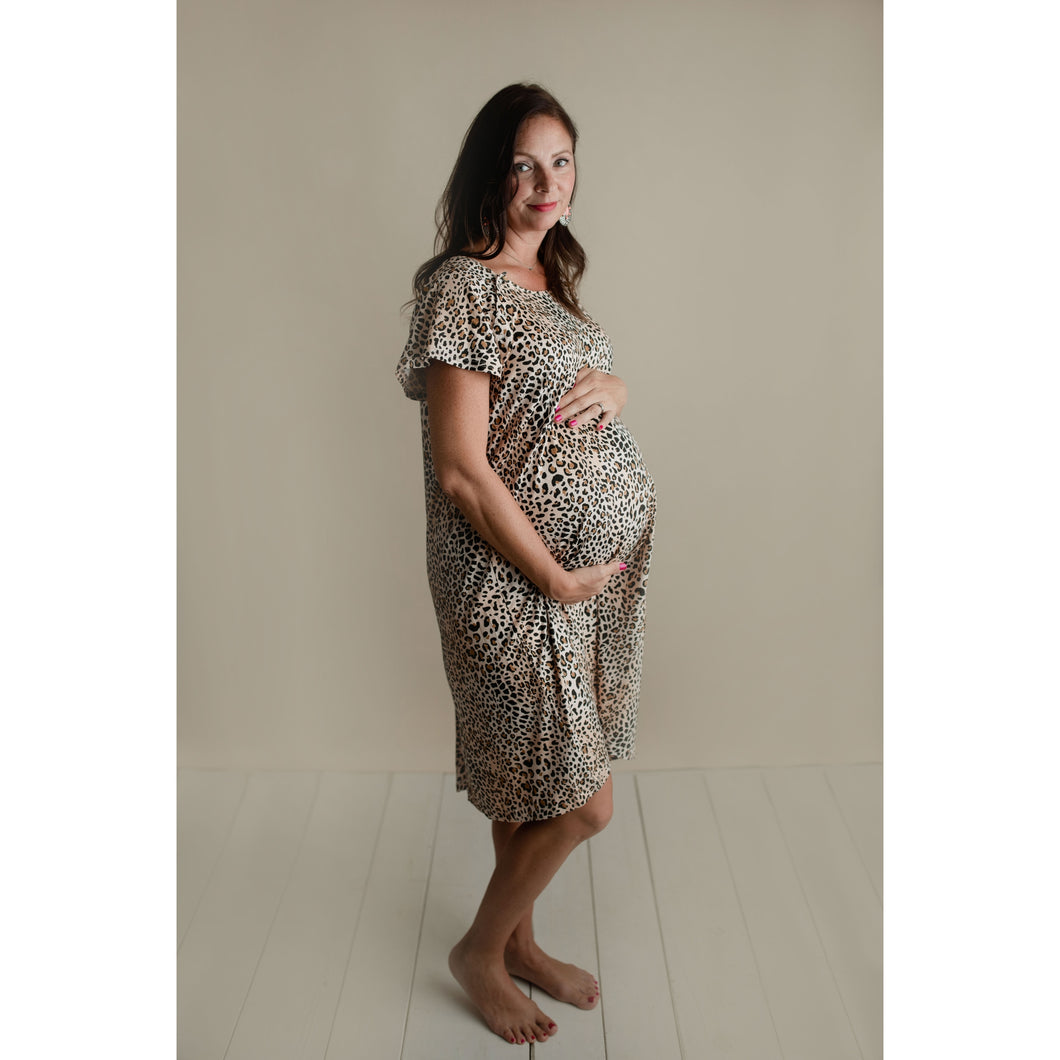 Leopard Maternity Mommy Labor and Delivery/ Nursing Gown