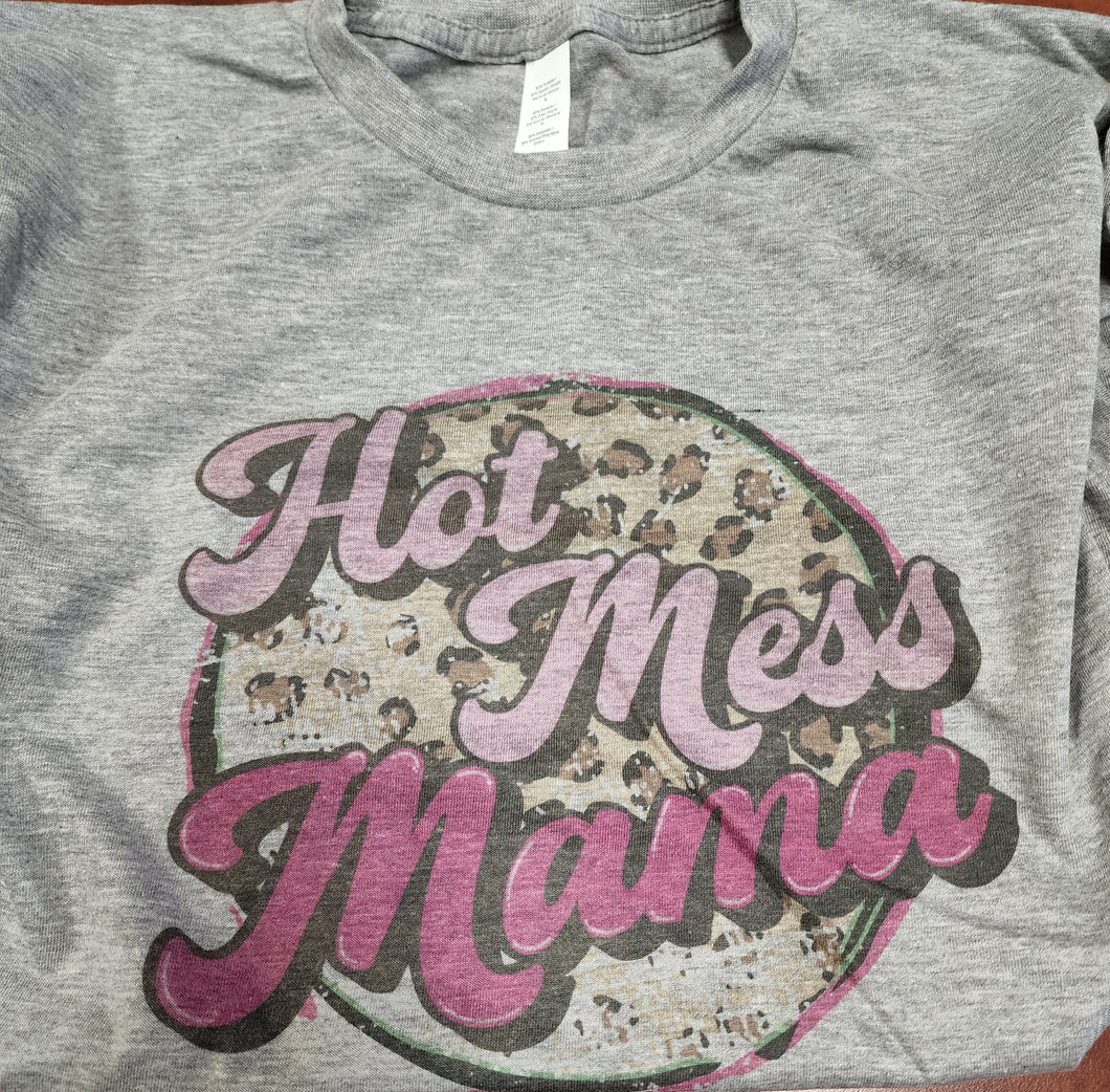 Hot Mess Mama - Leopard Circle- Mom Life Tee