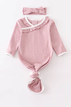 Load image into Gallery viewer, Pink stripe ruffle baby 2pc gown
