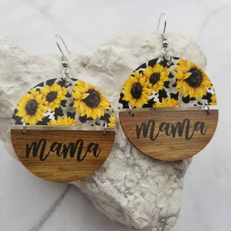 Mixed Acrylic Wood MAMA Sunflower Earrings