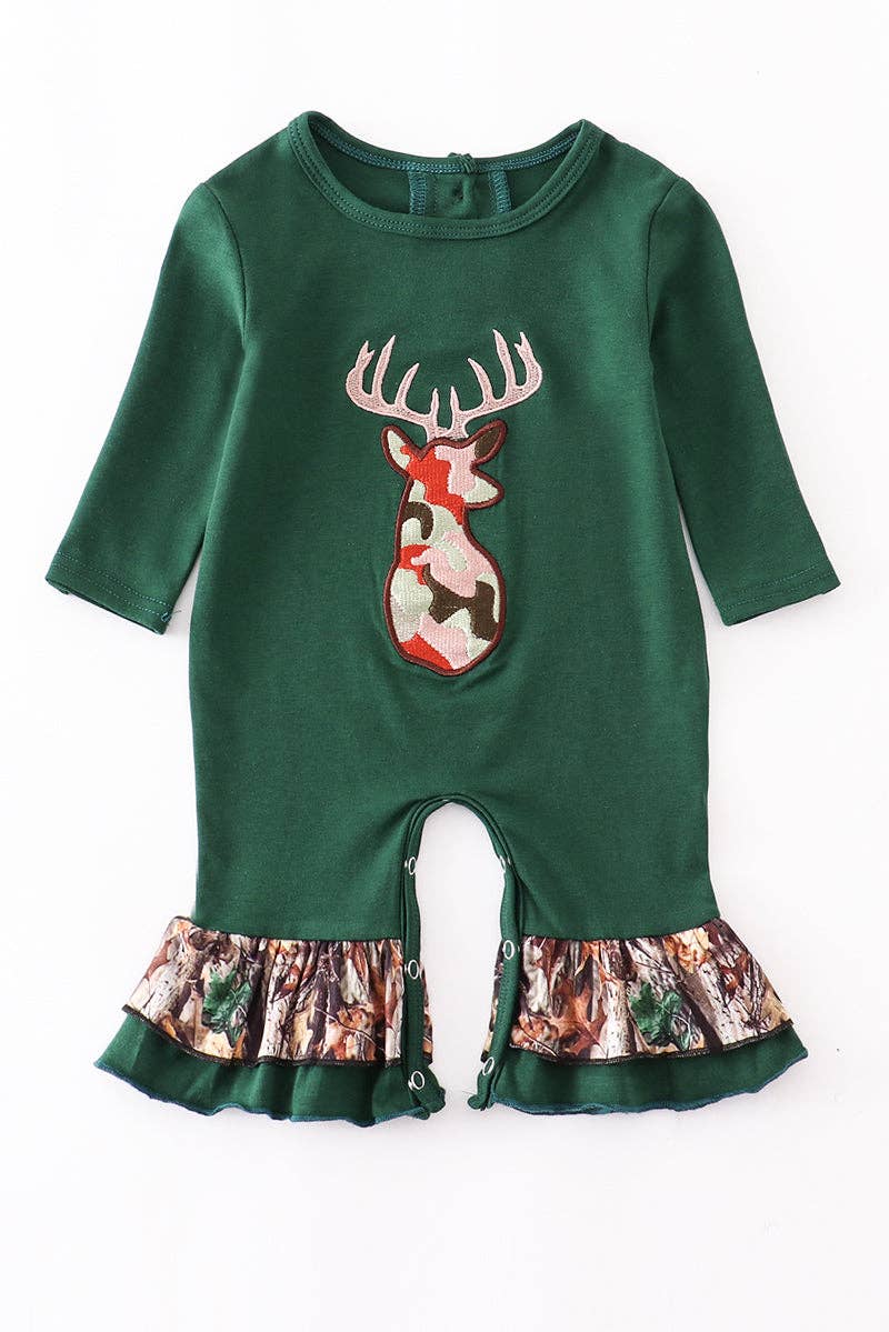 Camouflage deer applique girl romper