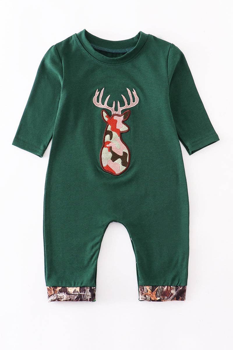 Camouflage deer applique baby romper