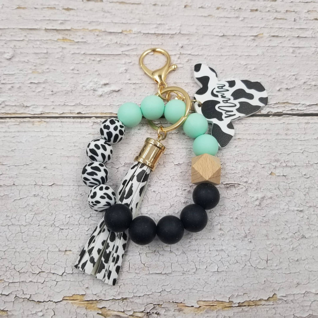 Cow & Leopard Bangle Keychain Mama Bracelet - GREEN