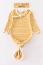 Load image into Gallery viewer, Mustard stripe ruffle baby 2pc gown
