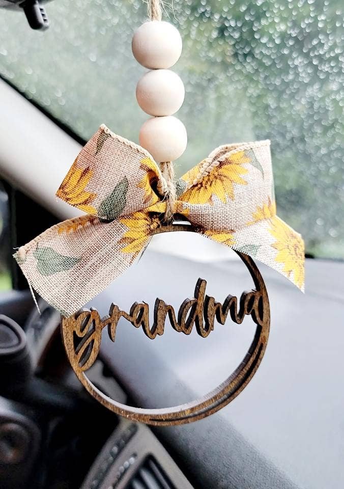 Grandma Car Charm Ornament: TAN SUNFLOWER PRINT